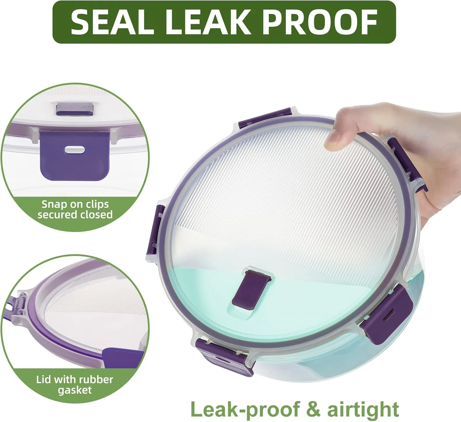 ظروف نگهداری غذا کینگ بون 4 تکه با درب، پلاستیکی، بدون BPA، ظروف نگهداری هواگیر، ظروف غذا، قابل شستشو در ماشین ظرفشویی، مایکروویو، فریزر، قابل چیدن (گرد)