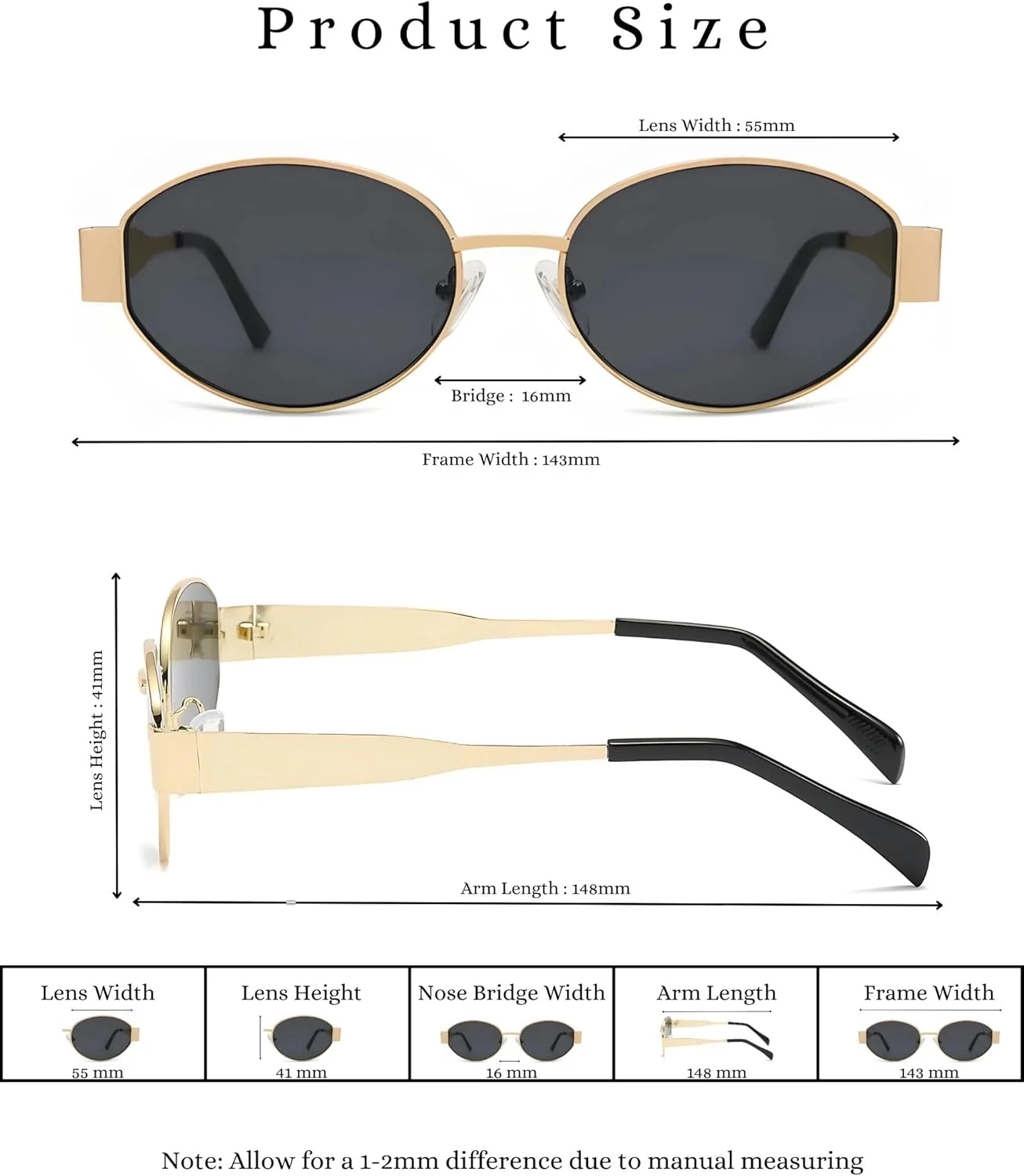 عینک آفتابی بیضی رترو 4Flaunt برای زنان و مردان | عینک آفتابی فلزی بادوام و شیک با لنزهای محافظ UV 400