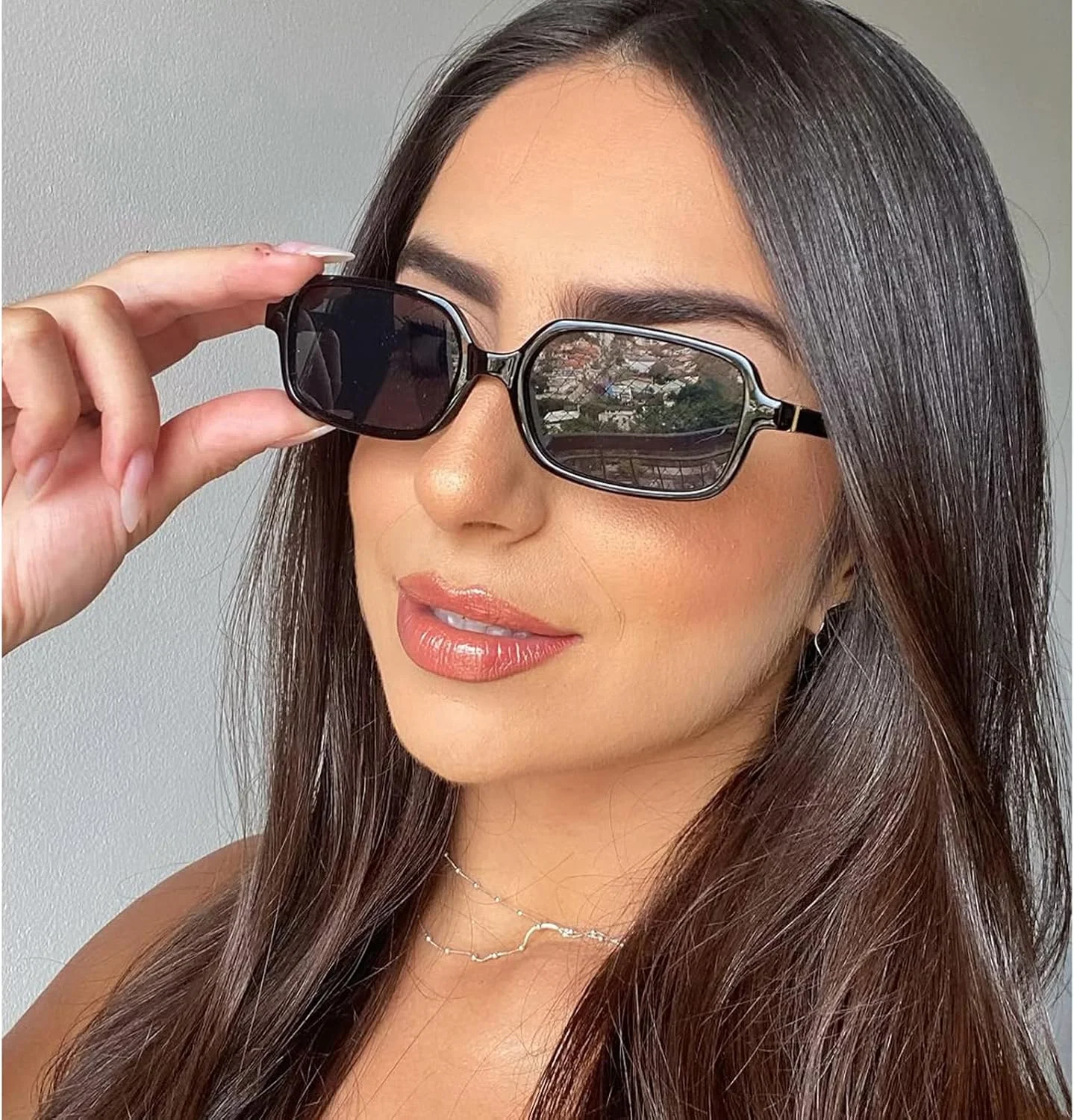 عینک آفتابی مستطیلی رترو BRMHDY برای زنان، عینک آفتابی باریک مستطیلی کوچک و جذاب دهه 90