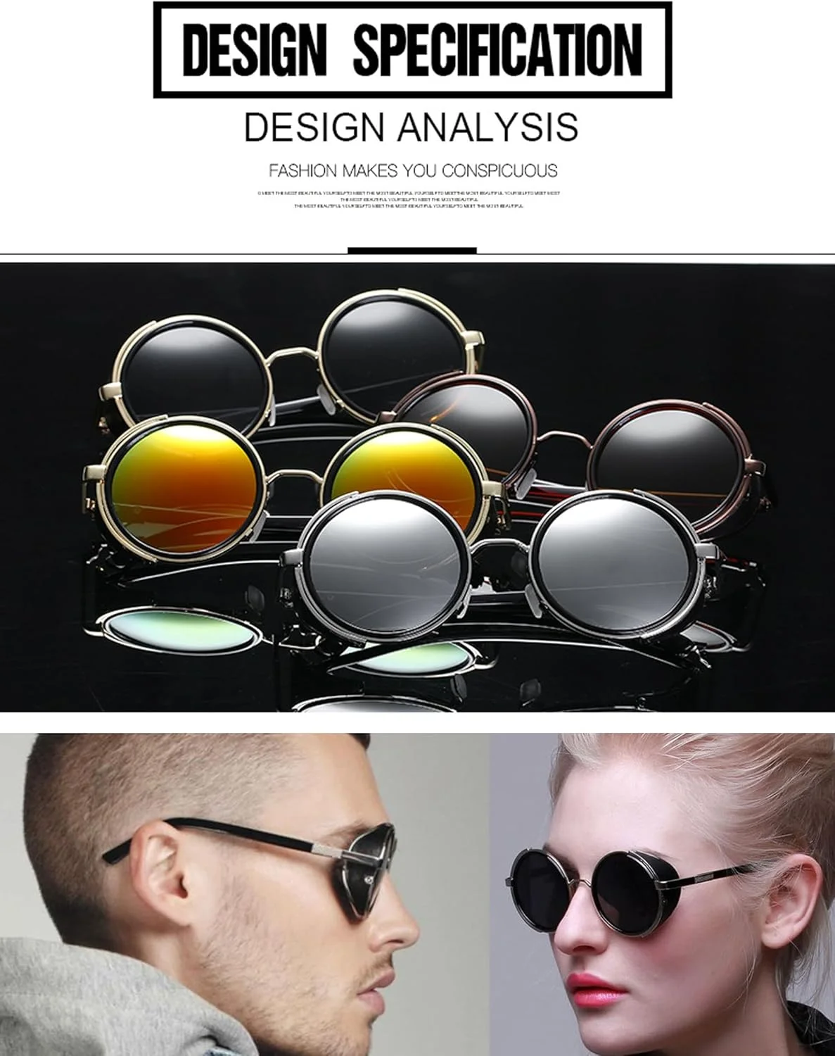 عینک آفتابی گرد BONNAMI، فریم فلزی دایره ای مشکی استیم پانک یکپارچهسازی با سیستمعامل، عینک آفتابی وینتیج برای مردان و زنان - عینک سایه چرمی برای مهمانی، مسافرت، خرید، تولد، ایفای نقش - ضد اشعه آبی UV400