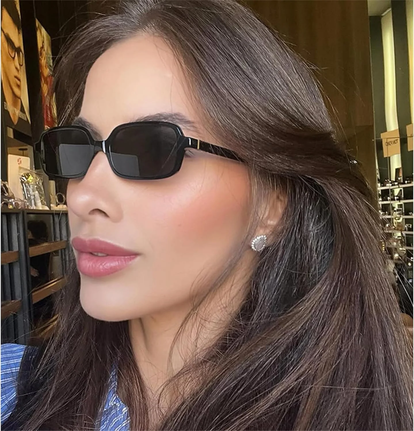 عینک آفتابی مستطیلی رترو BRMHDY برای زنان، عینک آفتابی باریک مستطیلی کوچک و جذاب دهه 90