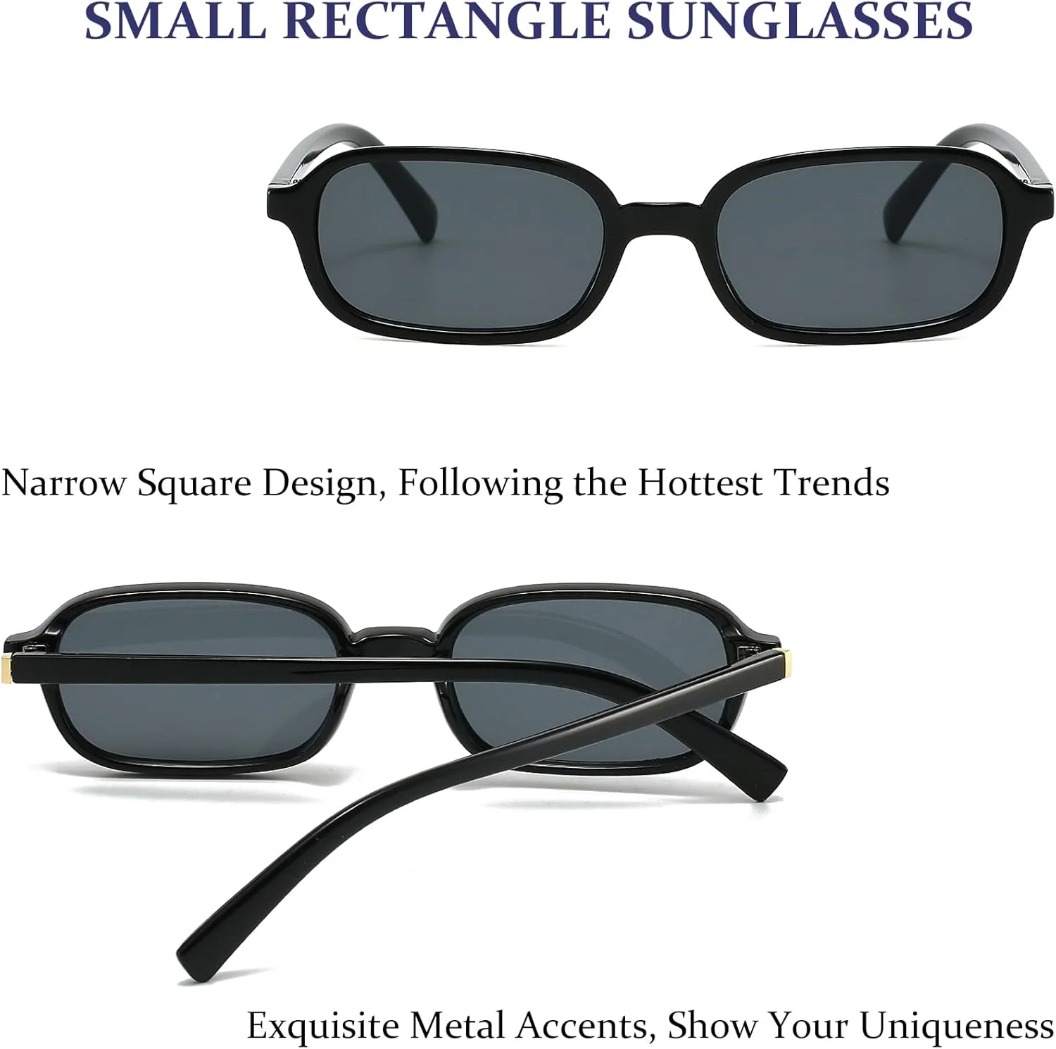 عینک آفتابی مستطیلی رترو BRMHDY برای زنان، عینک آفتابی باریک مستطیلی کوچک و جذاب دهه 90