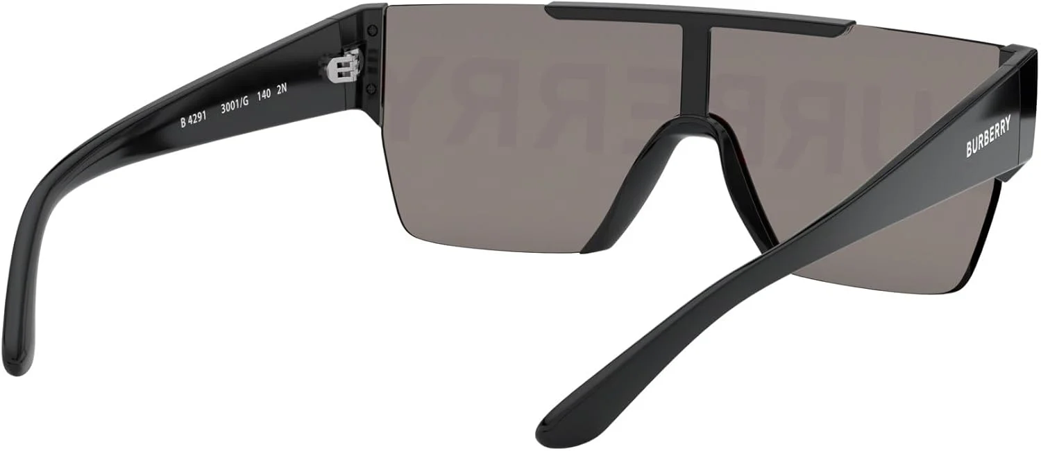 عینک آفتابی مستطیلی پلاستیکی مشکی BURBERRY BE 4291 3001/G با لنز آینه ای طلایی، مشکی، 38-138-140