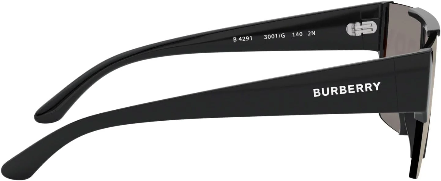 عینک آفتابی مستطیلی پلاستیکی مشکی BURBERRY BE 4291 3001/G با لنز آینه ای طلایی، مشکی، 38-138-140