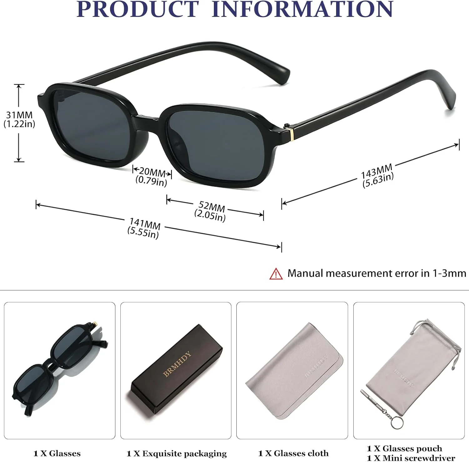 عینک آفتابی مستطیلی رترو BRMHDY برای زنان، عینک آفتابی باریک مستطیلی کوچک و جذاب دهه 90