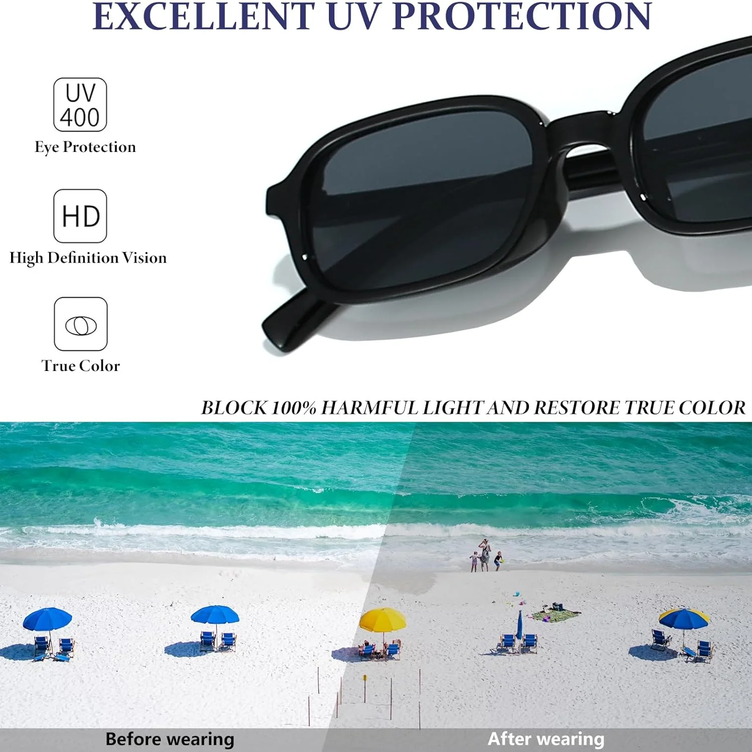 عینک آفتابی مستطیلی رترو BRMHDY برای زنان، عینک آفتابی باریک مستطیلی کوچک و جذاب دهه 90