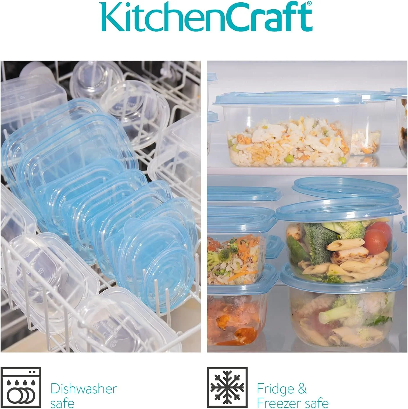 ظروف آماده سازی غذا KitchenCraft، مجموعه 50 تایی ظروف پلاستیکی قابل استفاده مجدد برای نگهداری مواد غذایی، مناسب برای یخچال، فریزر و مایکروویو، بدون BPA ظروف آماده سازی غذا KitchenCraft، مجموعه 50 تایی ظروف پلاستیکی قابل استفاده مجدد برای نگهداری مواد غذایی، مناسب برای یخچال، فریزر و مایکروویو، بدون BPA