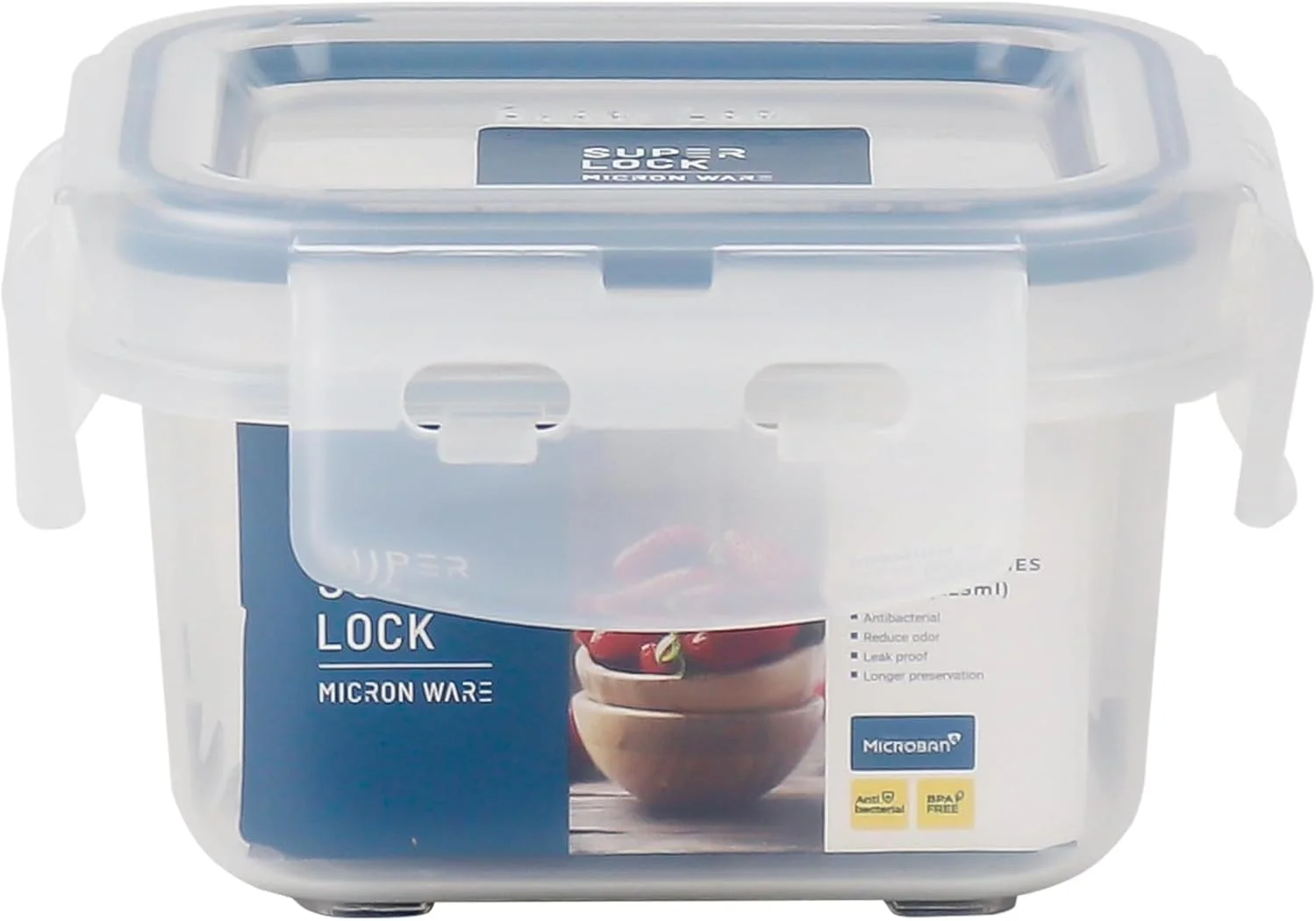 ظرف نگهداری مربع 225 میلی لیتری Microneware Superlock، ظرف غذای پلاستیکی درب دار، 100% ضد نشت، فاقد BPA، قابل استفاده در مایکروویو، فریزر و ماشین ظرفشویی، سازمان دهنده نگهداری آشپزخانه، ظرف غذا (6840)