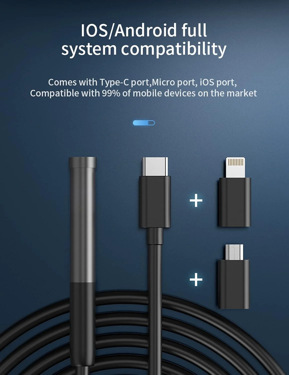 اندوسکوپ HOPEFOX 1080P دوربین آندوسکوپی وای فای، دوربین های بازرسی ضد آب IP67 با قطر 7.9 میلی متر کابل نیمه سخت 3 متری با 6 LED سازگار با iOS و Android، تبلت 2 آداپتور اندوسکوپ HOPEFOX 1080P دوربین آندوسکوپی وای فای، دوربین های بازرسی ضد آب IP67 با قطر 7.9 میلی متر کابل نیمه سخت 3 متری با 6 LED سازگار با iOS و Android، تبلت 2 آداپتور