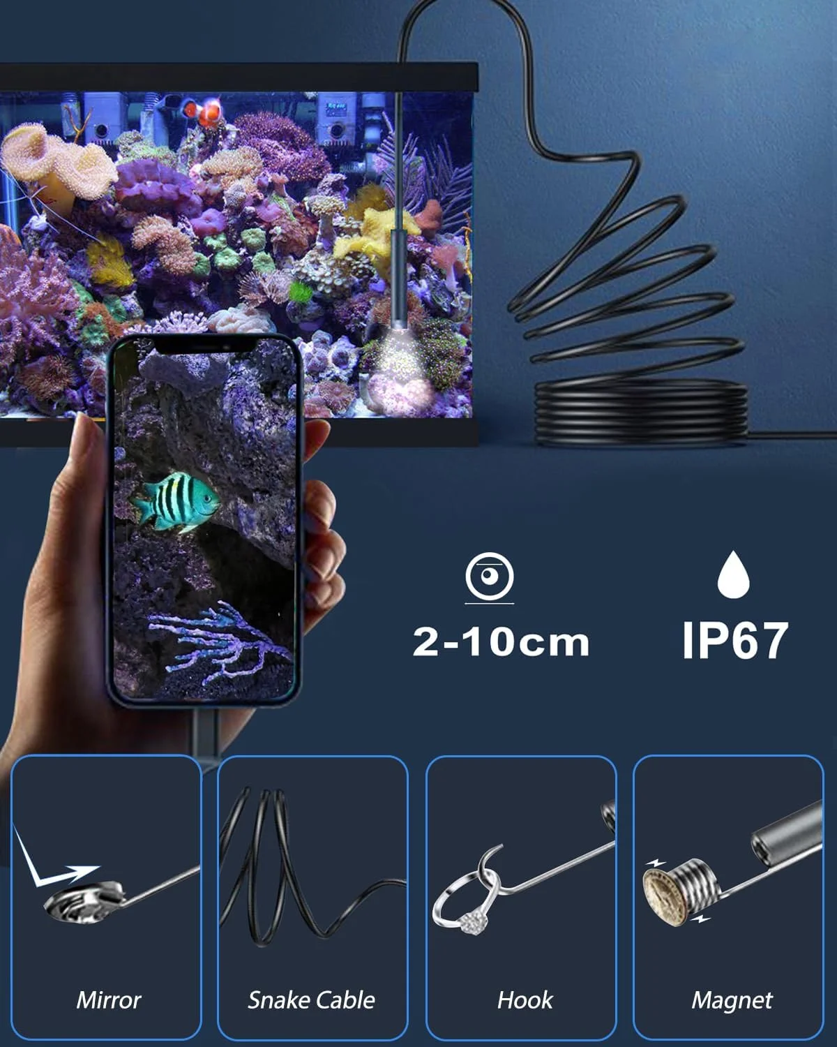 اندوسکوپ HOPEFOX 1080P دوربین آندوسکوپی وای فای، دوربین های بازرسی ضد آب IP67 با قطر 7.9 میلی متر کابل نیمه سخت 3 متری با 6 LED سازگار با iOS و Android، تبلت 2 آداپتور اندوسکوپ HOPEFOX 1080P دوربین آندوسکوپی وای فای، دوربین های بازرسی ضد آب IP67 با قطر 7.9 میلی متر کابل نیمه سخت 3 متری با 6 LED سازگار با iOS و Android، تبلت 2 آداپتور