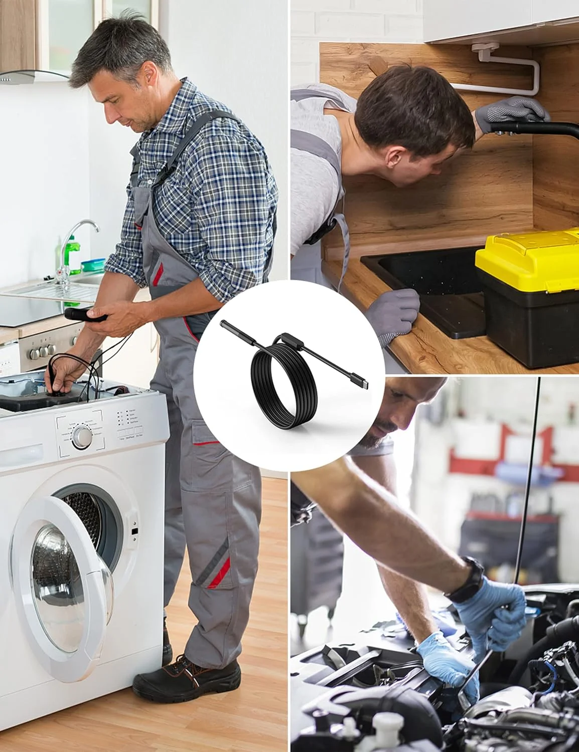 اندوسکوپ HOPEFOX 1080P دوربین آندوسکوپی وای فای، دوربین های بازرسی ضد آب IP67 با قطر 7.9 میلی متر کابل نیمه سخت 3 متری با 6 LED سازگار با iOS و Android، تبلت 2 آداپتور اندوسکوپ HOPEFOX 1080P دوربین آندوسکوپی وای فای، دوربین های بازرسی ضد آب IP67 با قطر 7.9 میلی متر کابل نیمه سخت 3 متری با 6 LED سازگار با iOS و Android، تبلت 2 آداپتور