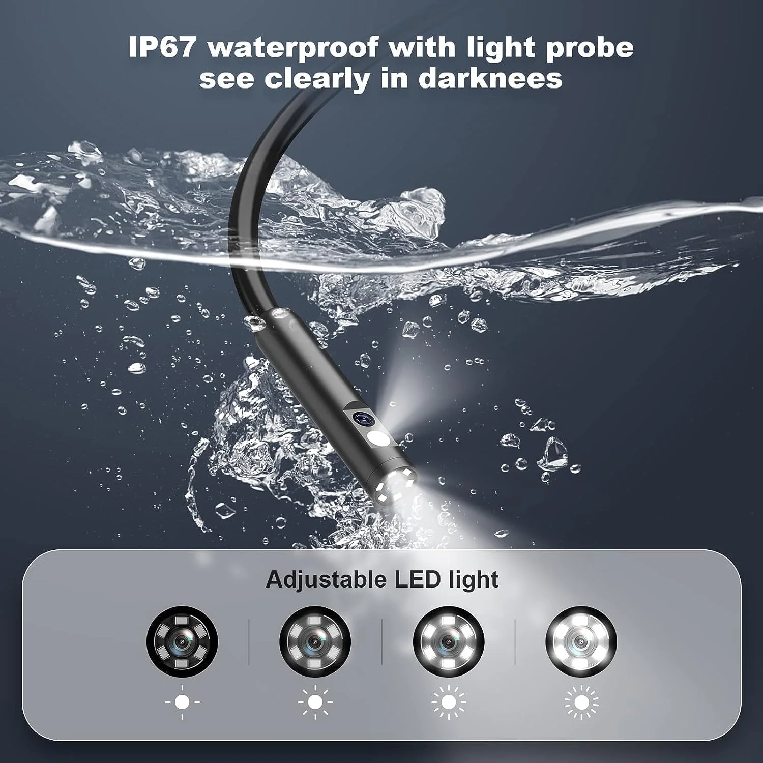دوربین آندوسکوپی با چراغ، آندوسکوپ ضد آب IP67، بوراسکوپ 1080 HD، بوراسکوپ انعطاف پذیر 16.5 فوت، دوربین بازرسی فاضلاب/لوله کشی/خودرو با چراغ های LED، هدیه ابزار برای مردان