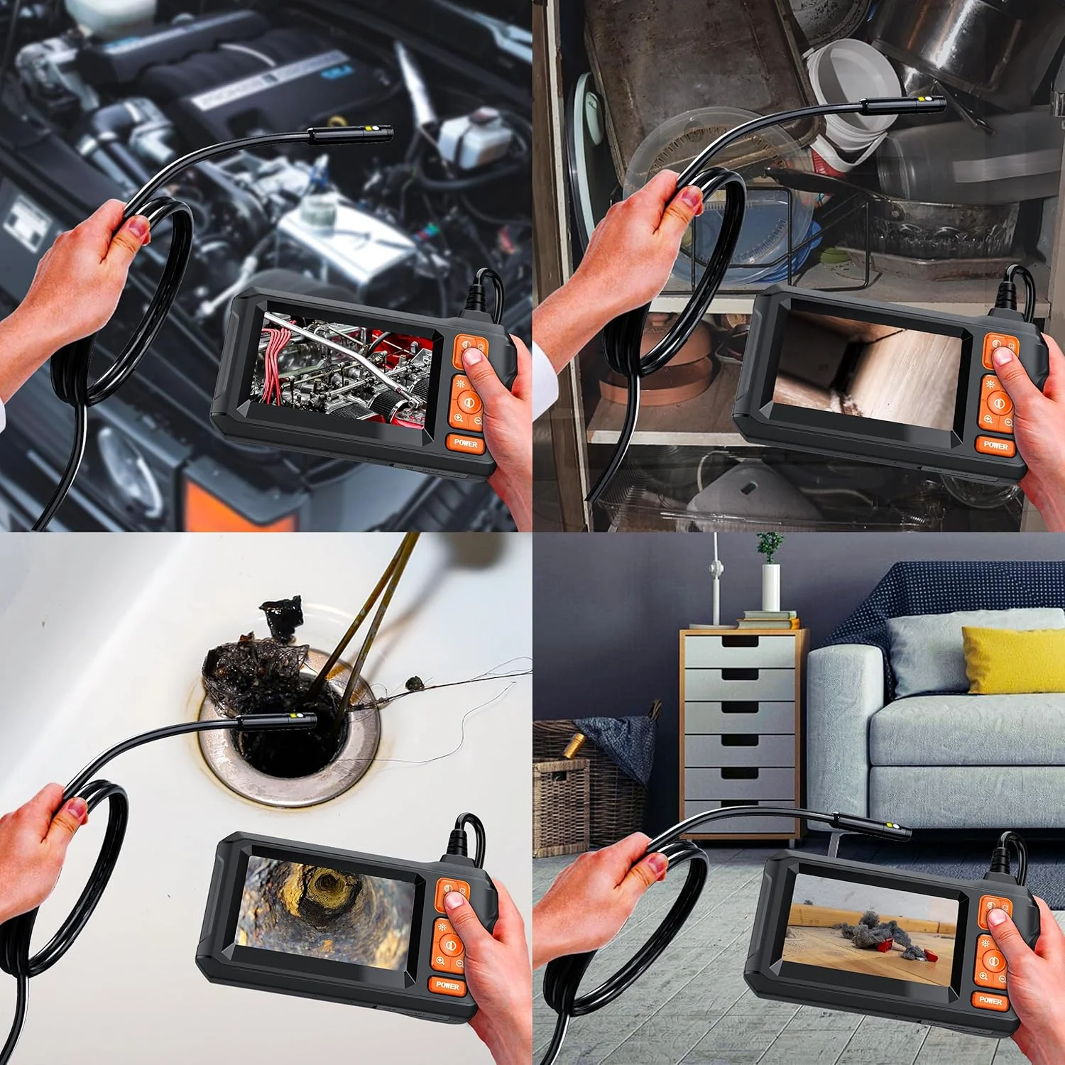 دوربین آندوسکوپی با چراغ، آندوسکوپ ضد آب IP67، بوراسکوپ 1080 HD، بوراسکوپ انعطاف پذیر 16.5 فوت، دوربین بازرسی فاضلاب/لوله کشی/خودرو با چراغ های LED، هدیه ابزار برای مردان