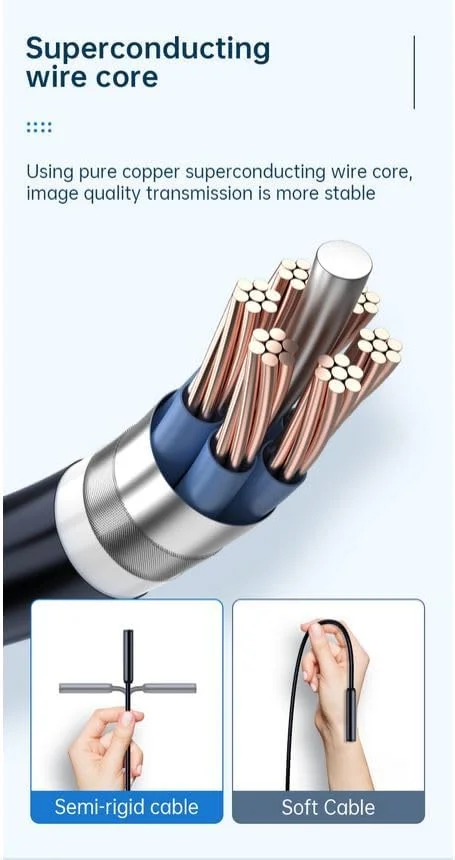 دوربین آندوسکوپی 1920P HD با طول 5 متر و 8 چراغ LED، رابط iOS و Android برای تلفن و تبلت، دوربین ضد آب IP67، دوربین بازرسی نیمه سخت 7.9 میلی متری برای لوله های فاضلاب، موتور خودرو، دیوارها