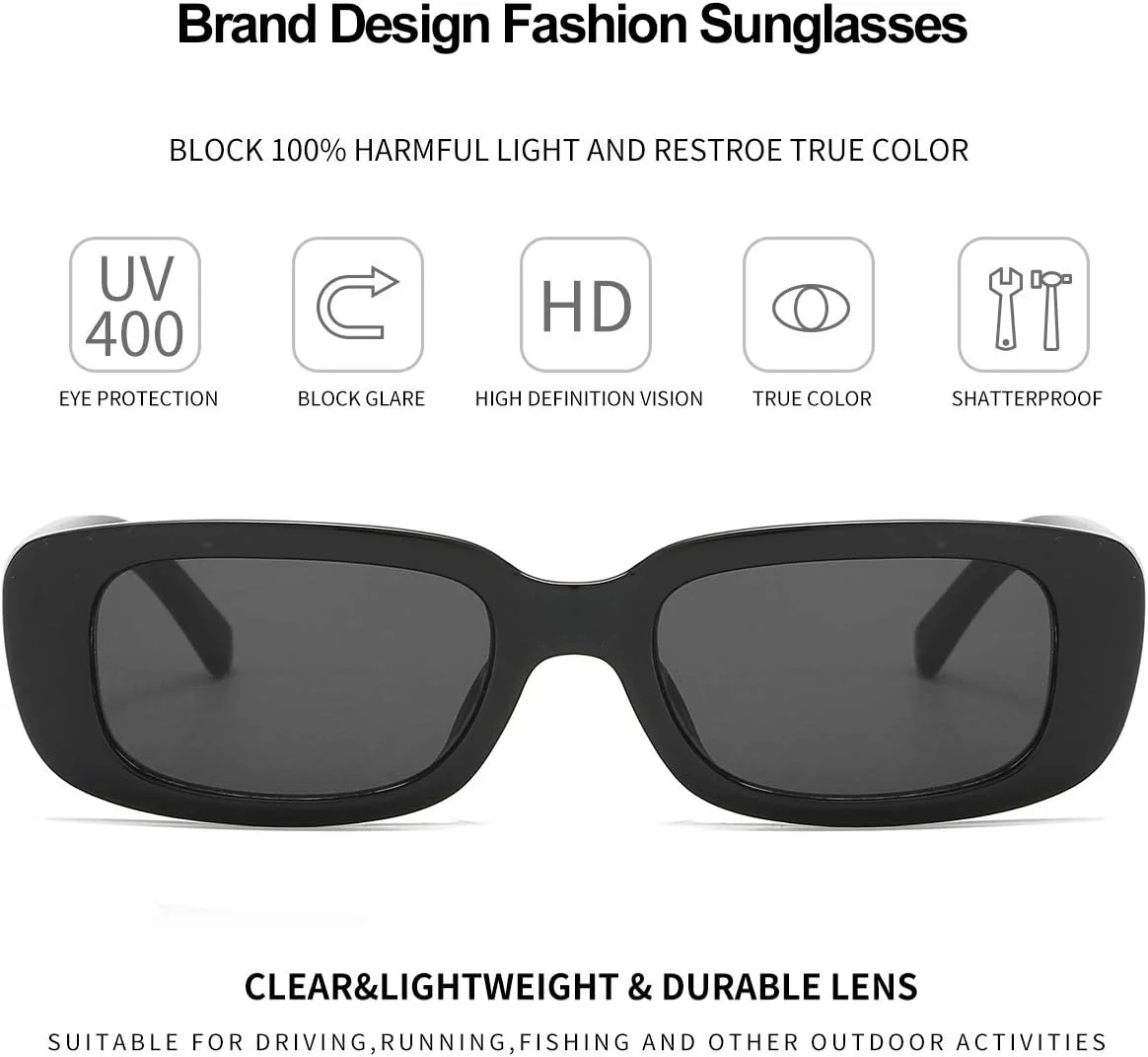 عینک آفتابی مستطیلی رترو Dollger برای زنان، عینک های وینتیج دهه 90، عینک مربعی ضخیم یونیسکس با محافظت UV