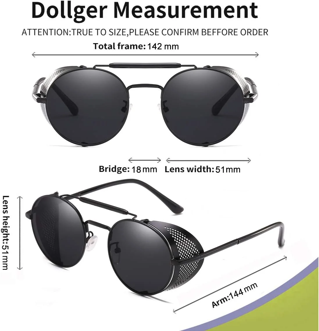 عینک آفتابی گرد سبک استیم پانک Dollger، عینک رترو با محافظت UV400 برای مردان و زنان