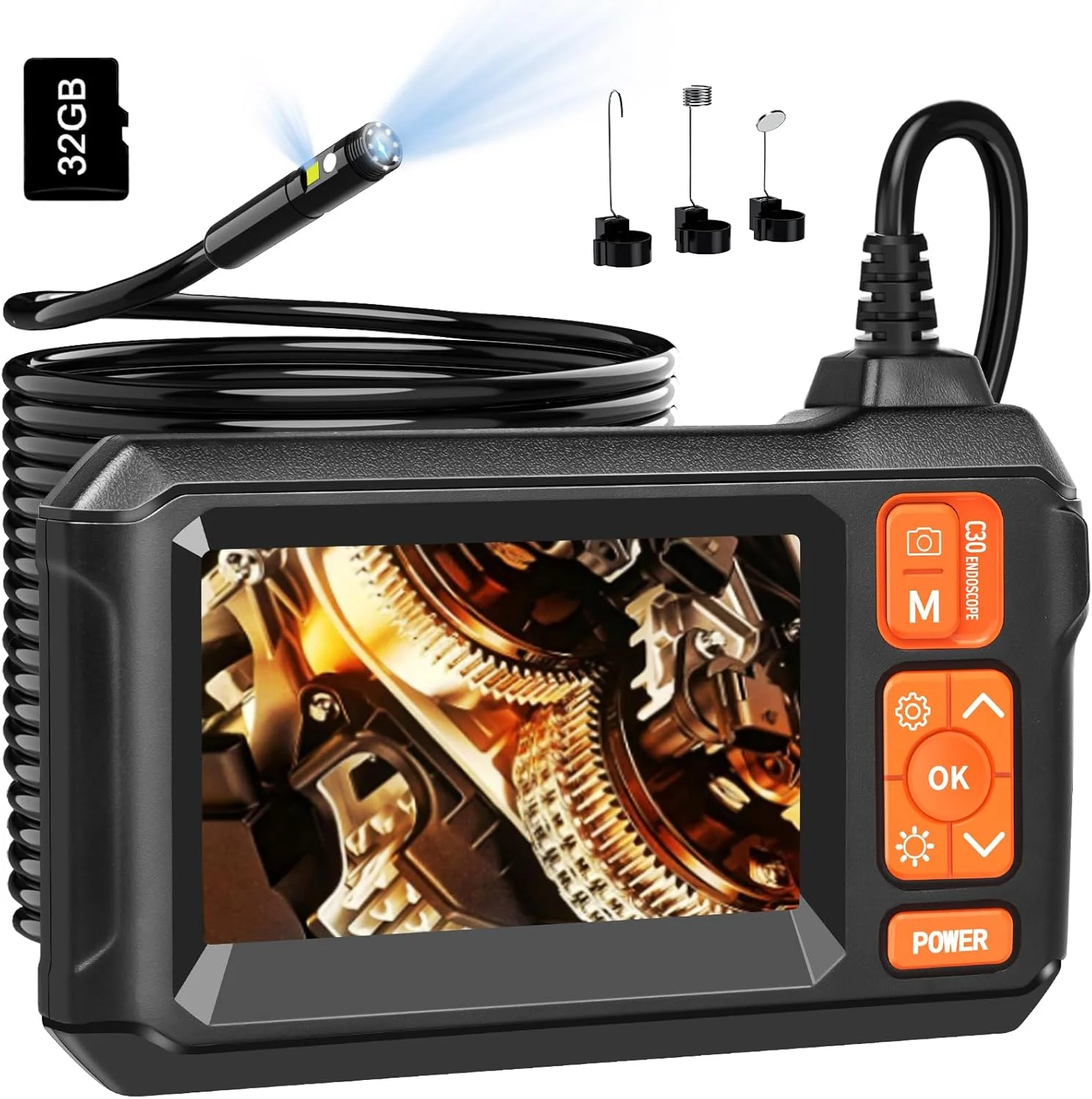 دوربین آندوسکوپی با چراغ، آندوسکوپ ضد آب IP67، بوراسکوپ 1080 HD، بوراسکوپ انعطاف پذیر 16.5 فوت، دوربین بازرسی فاضلاب/لوله کشی/خودرو با چراغ های LED، هدیه ابزار برای مردان