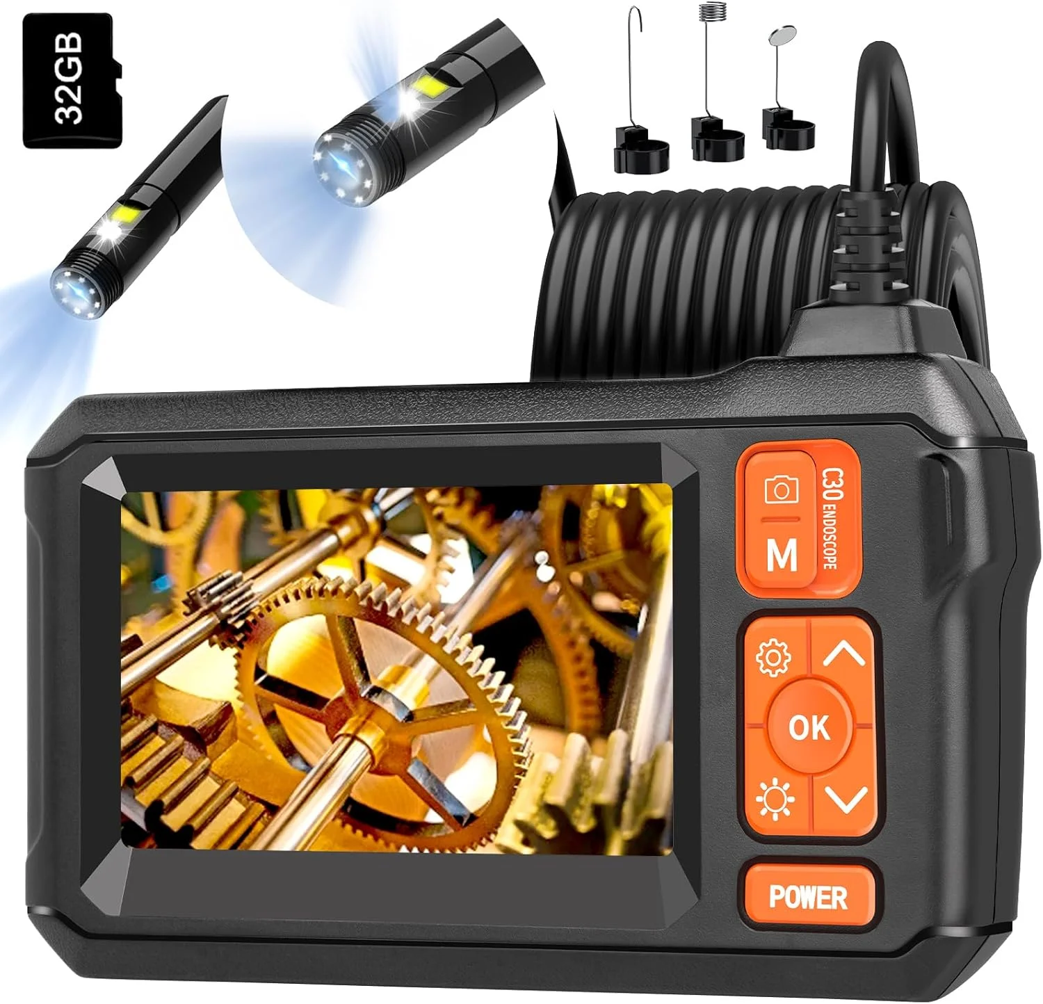 دوربین آندوسکوپی با چراغ، آندوسکوپ ضد آب IP67، بوراسکوپ 1080 HD، بوراسکوپ انعطاف پذیر 16.5 فوت، دوربین بازرسی فاضلاب/لوله کشی/خودرو با چراغ های LED، هدیه ابزار برای مردان