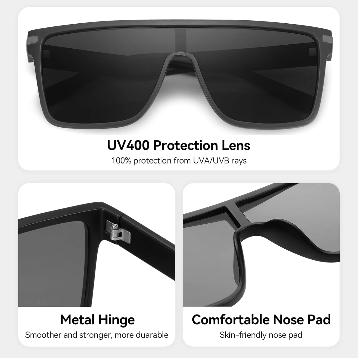 عینک آفتابی سپر بزرگ Dollger برای مردان و زنان، عینک آفتابی شیک و بزرگ مربعی با رویه تخت، سایه های مد روز با محافظت در برابر اشعه ماوراء بنفش