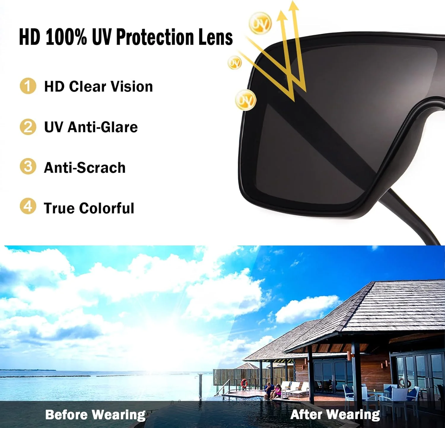 عینک آفتابی مربعی بزرگ Dollger برای زنان و مردان، عینک آفتابی بزرگ با فریم مد روز، عینک آفتابی شیک UV400