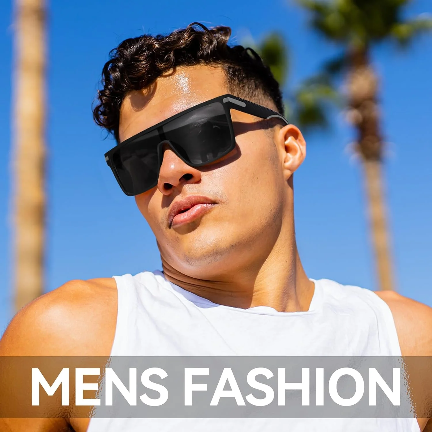 عینک آفتابی سپر بزرگ Dollger برای مردان و زنان، عینک آفتابی شیک و بزرگ مربعی با رویه تخت، سایه های مد روز با محافظت در برابر اشعه ماوراء بنفش