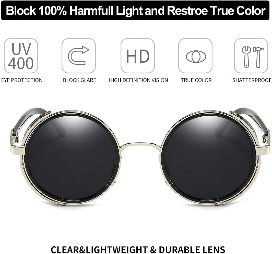 عینک آفتابی گرد فلزی دایره ای یکپارچهسازی با سیستمعامل Steampunk Dollger