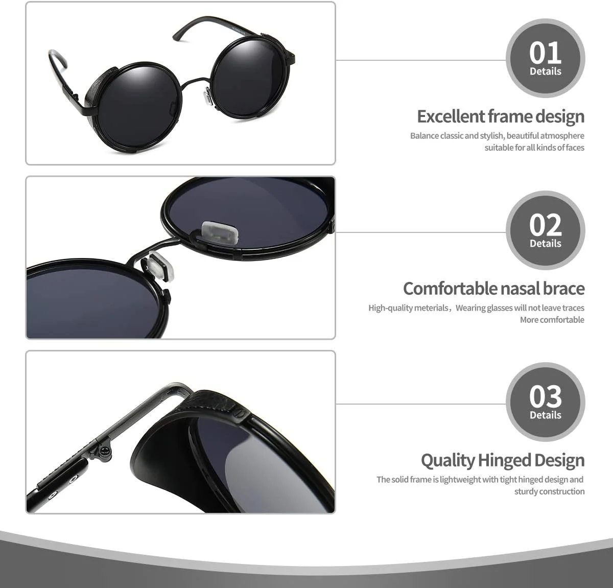 عینک آفتابی گرد فلزی دایره ای یکپارچهسازی با سیستمعامل Steampunk Dollger