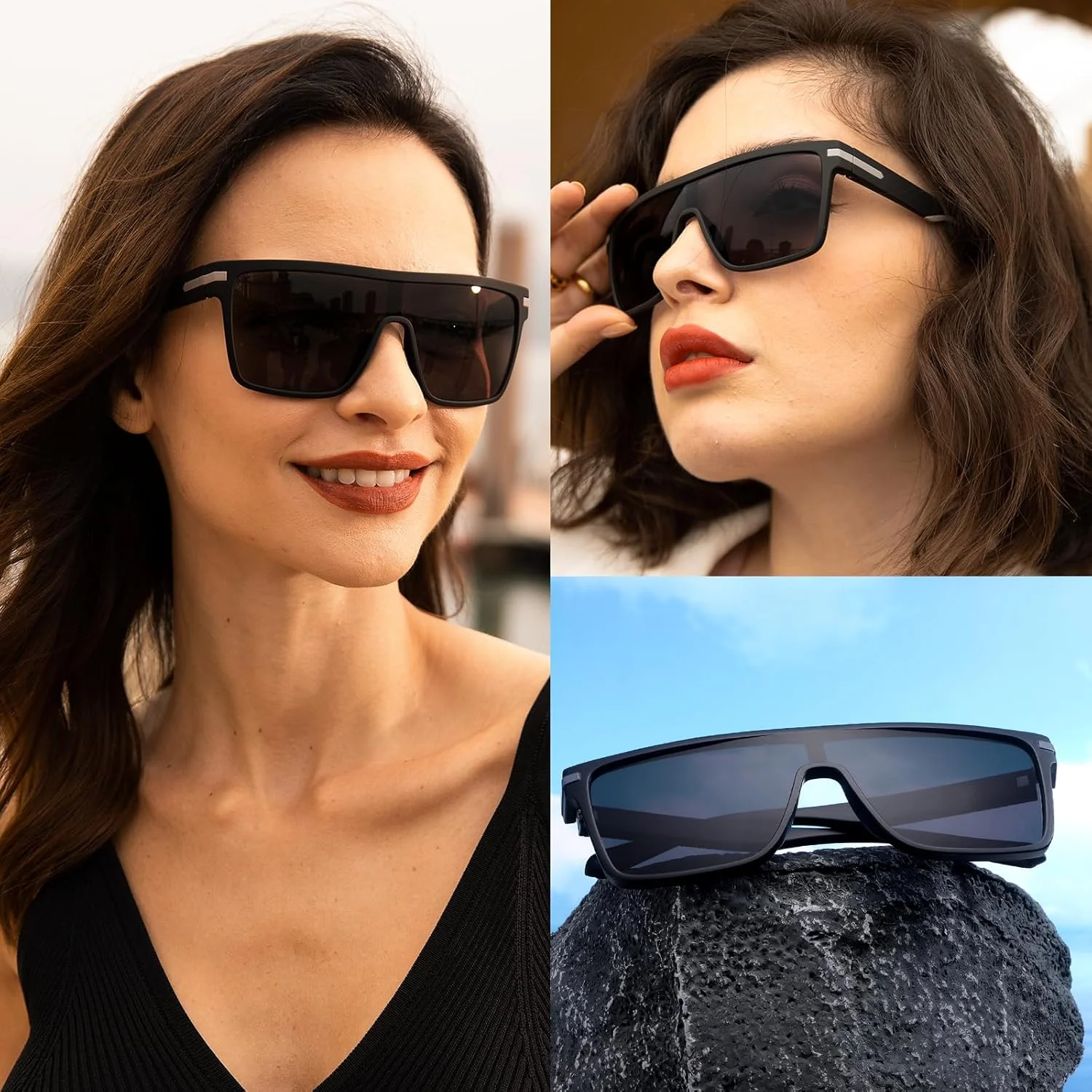 عینک آفتابی سپر بزرگ Dollger برای مردان و زنان، عینک آفتابی شیک و بزرگ مربعی با رویه تخت، سایه های مد روز با محافظت در برابر اشعه ماوراء بنفش