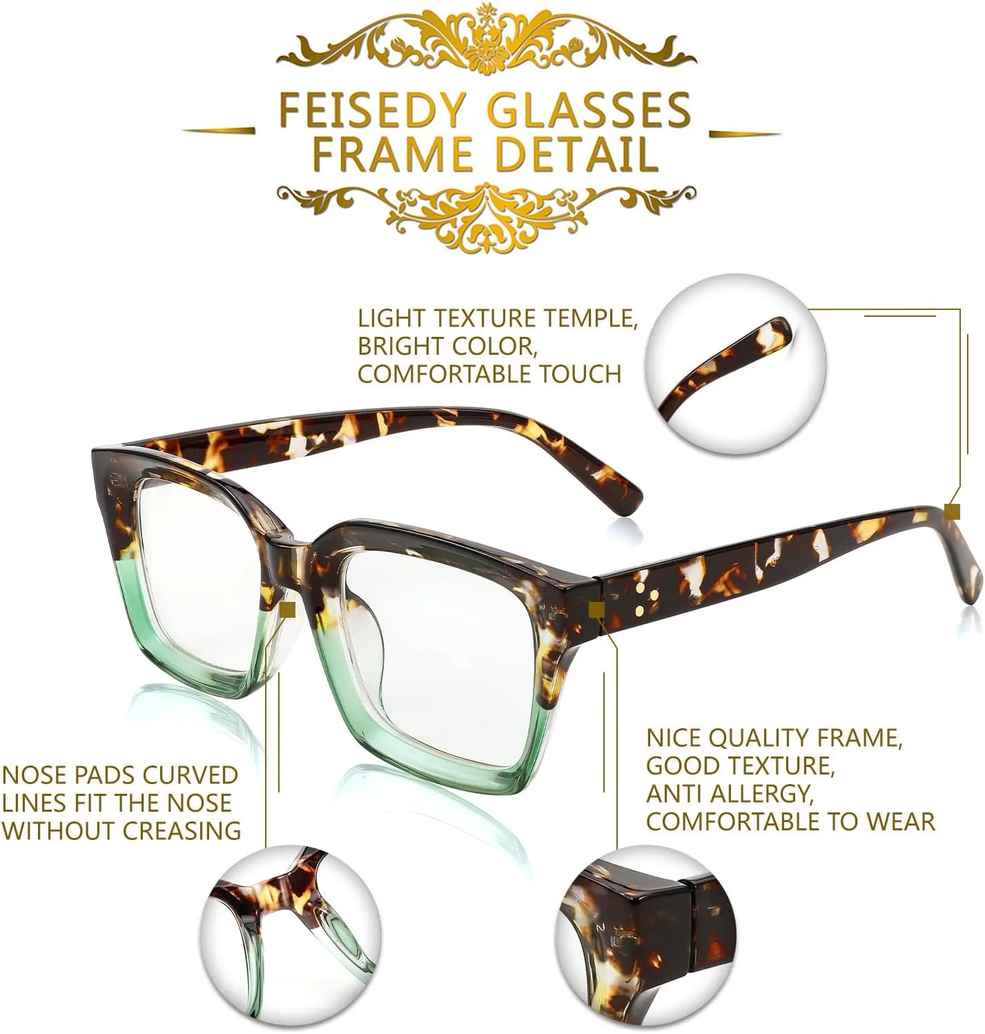 عینک آفتابی مستطیلی FEISEDY زنانه مردانه با فریم ضخیم کلاسیک مدل B2461