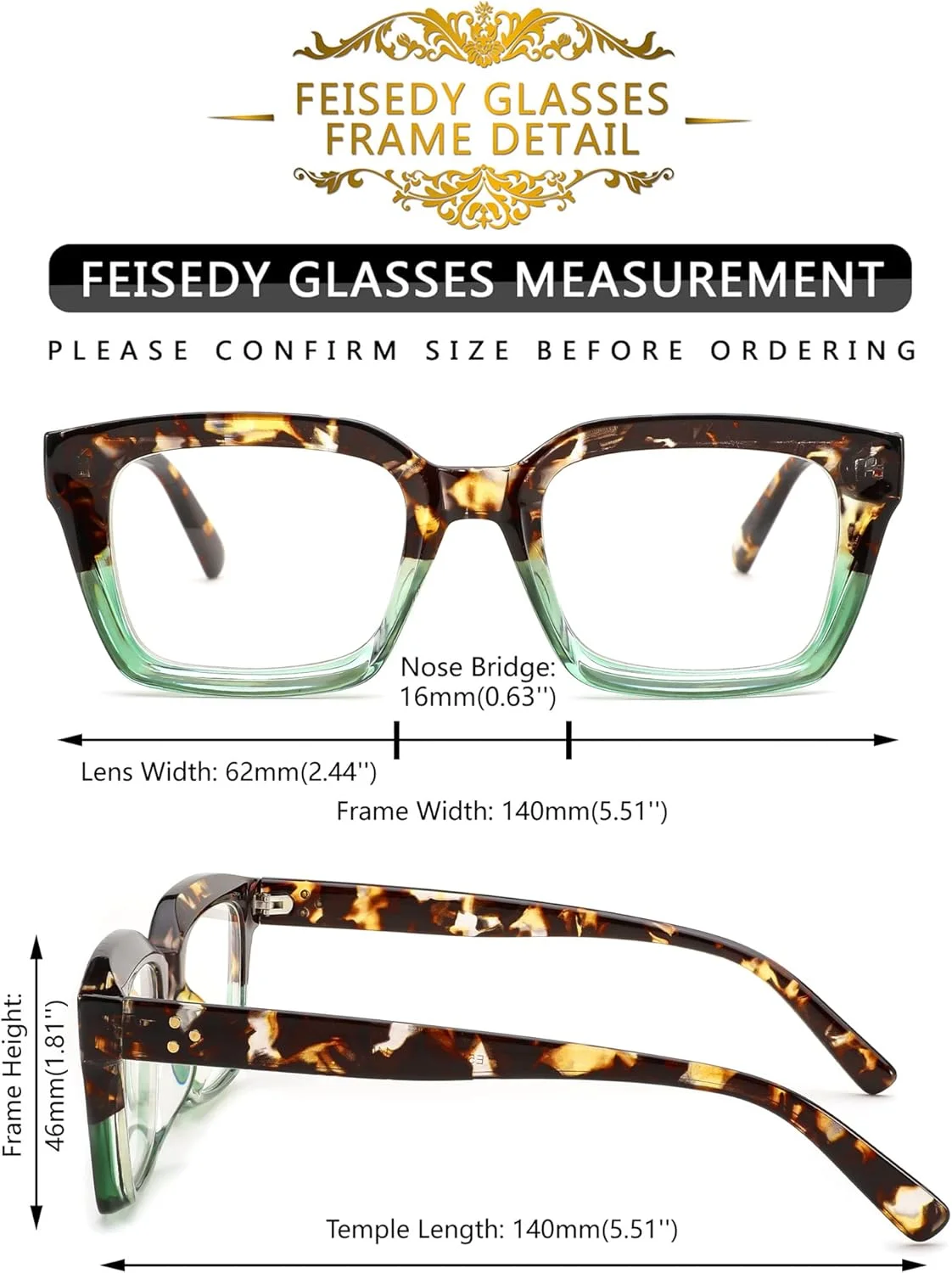 عینک آفتابی مستطیلی FEISEDY زنانه مردانه با فریم ضخیم کلاسیک مدل B2461