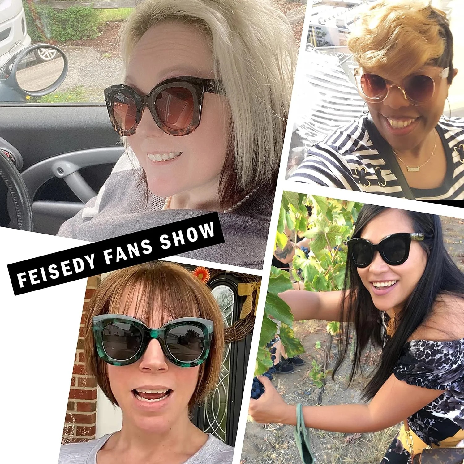 عینک آفتابی مربعی زنانه FEISEDY، بزرگ، نیمه چشم گربه ای، فریم ضخیم و جسور، عینک آفتابی مد روز B2572