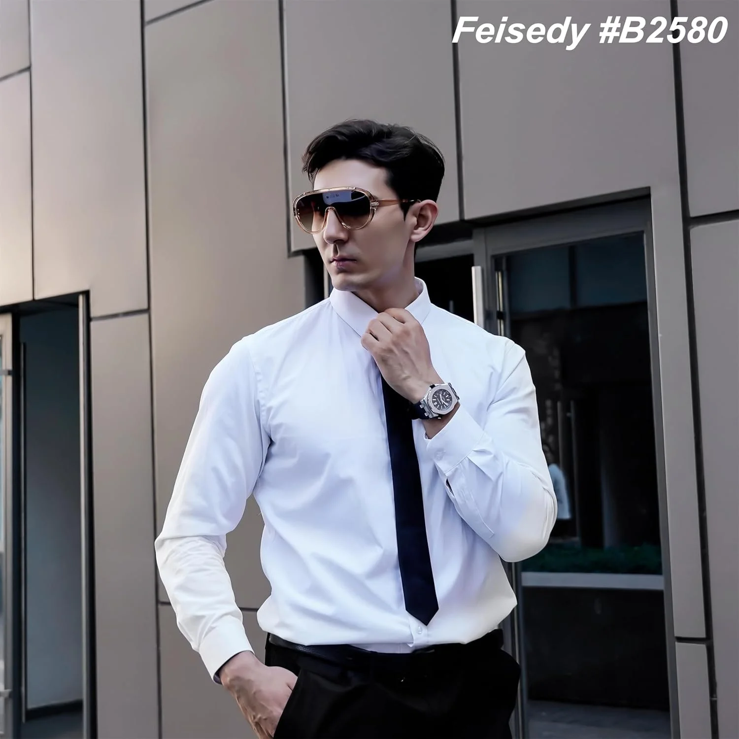 عینک آفتابی زنانه FEISEDY مدل بزرگ یک تکه با فریم UV400 و طراحی مدرن و رترو B2580