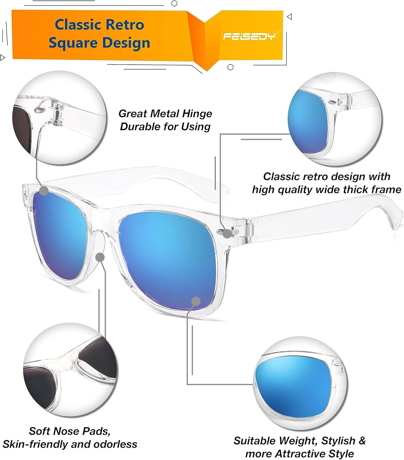 عینک آفتابی پلاریزه FEISEDY مردانه زنانه، رترو و مدرن دهه 80، محافظت UV400 مدل B1858