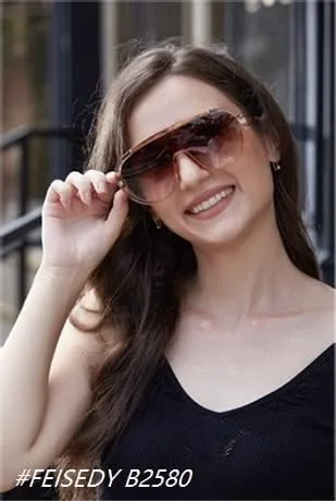 عینک آفتابی زنانه FEISEDY مدل بزرگ یک تکه با فریم UV400 و طراحی مدرن و رترو B2580