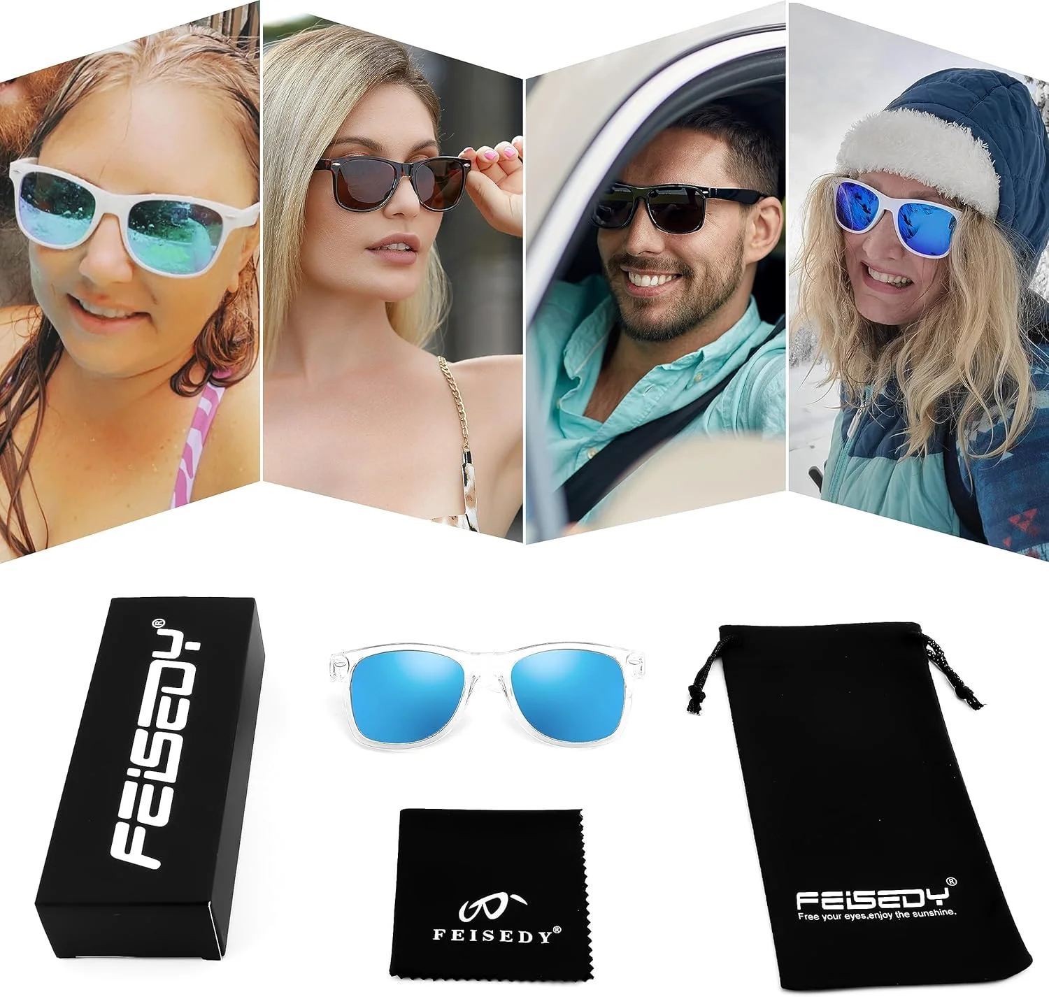 عینک آفتابی پلاریزه FEISEDY مردانه زنانه، رترو و مدرن دهه 80، محافظت UV400 مدل B1858