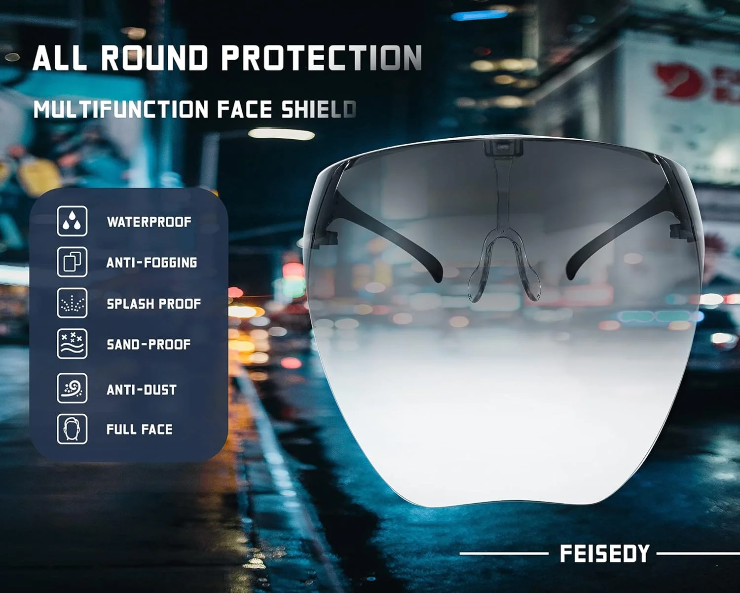 عینک آفتابی محافظ صورت کامل FEISEDY، عینک محافظ آینه ای ضد مه مدل B2781