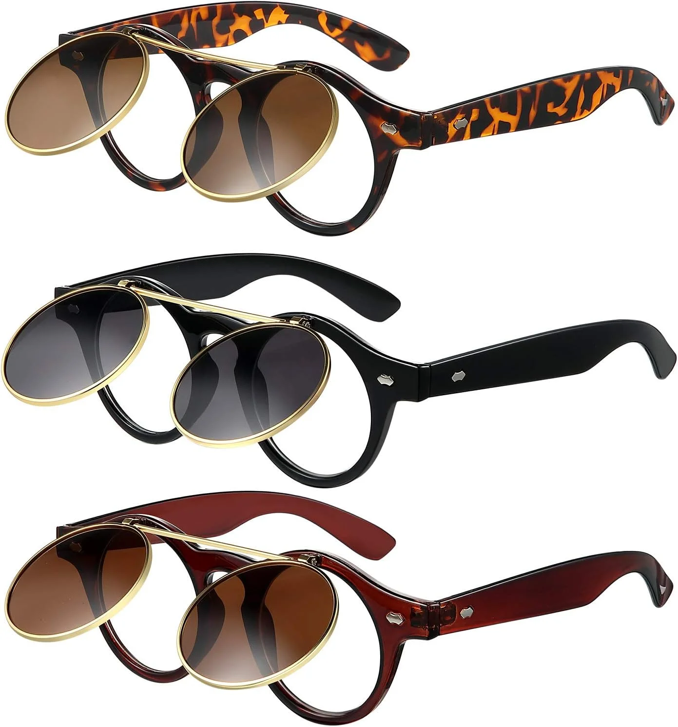 فریندا 3 جفت عینک آفتابی تاشو، عینک های گرد یکپارچهسازی با سیستمعامل، عینک آفتابی استیم پانک برای مهمانی فریندا 3 جفت عینک آفتابی تاشو، عینک های گرد یکپارچهسازی با سیستمعامل، عینک آفتابی استیم پانک برای مهمانی