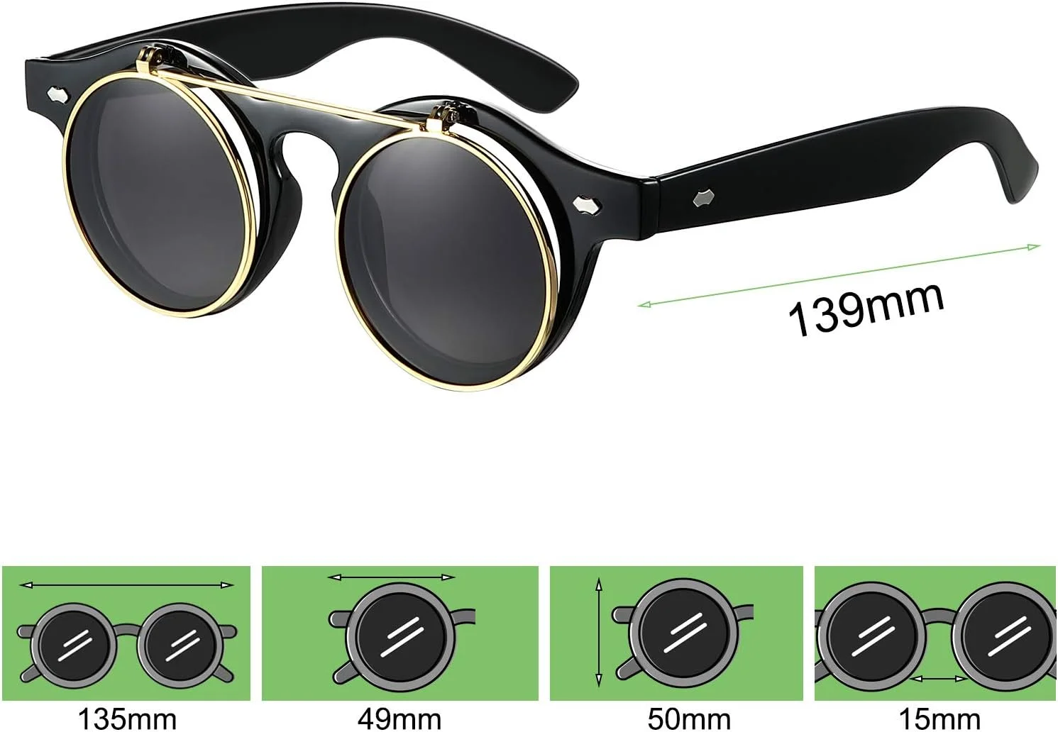 فریندا 3 جفت عینک آفتابی تاشو، عینک های گرد یکپارچهسازی با سیستمعامل، عینک آفتابی استیم پانک برای مهمانی