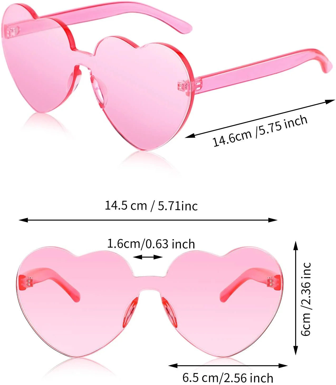 فریندا 6 عدد عینک آفتابی قلبی، عینک آفتابی صورتی قلبی شکل برای مهمانی و ایفای نقش