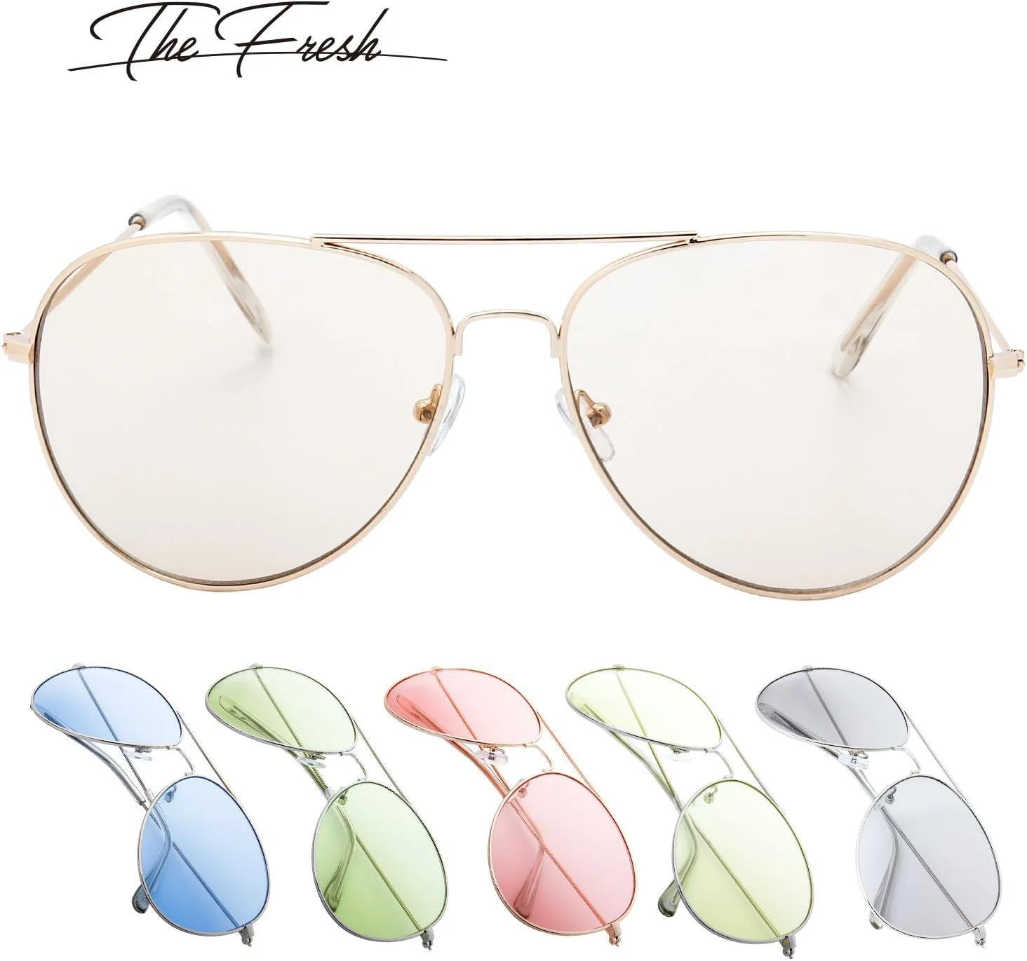 عینک آفتابی خلبانی کلاسیک با لنز رنگ روشن و سایز بزرگ به همراه جعبه هدیه