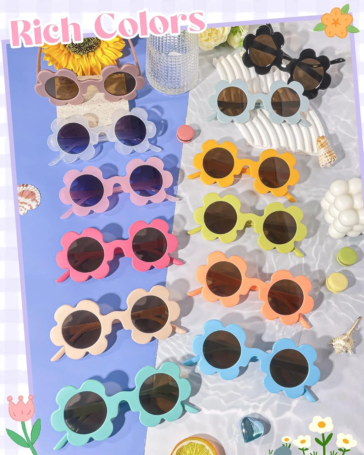 بسته 12 عددی عینک آفتابی گلدار بزرگسال Geopty، عینک های گلدار رنگارنگ و زیبا برای مهمانی های زنانه