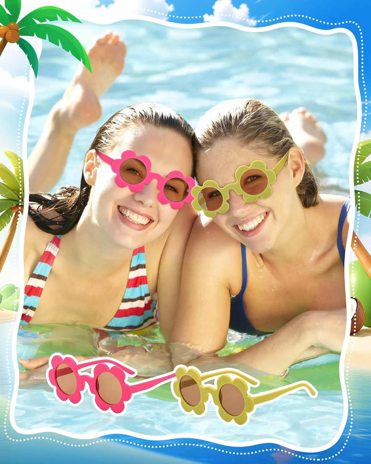 بسته 12 عددی عینک آفتابی گلدار بزرگسال Geopty، عینک های گلدار رنگارنگ و زیبا برای مهمانی های زنانه