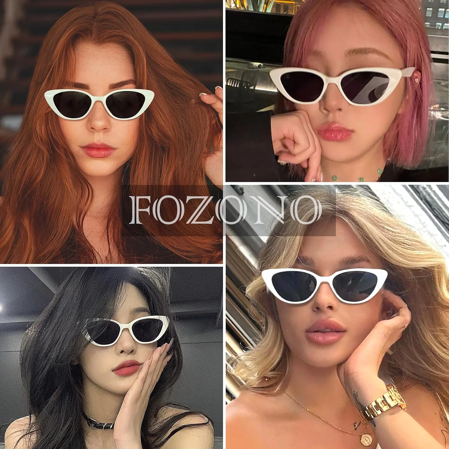 عینک آفتابی چشم گربه ای باریک رترو وینتیج Fozono برای زنان و مردان، سبک شیک و کوچک دهه 90، محافظت UV400 مدل FZN7514