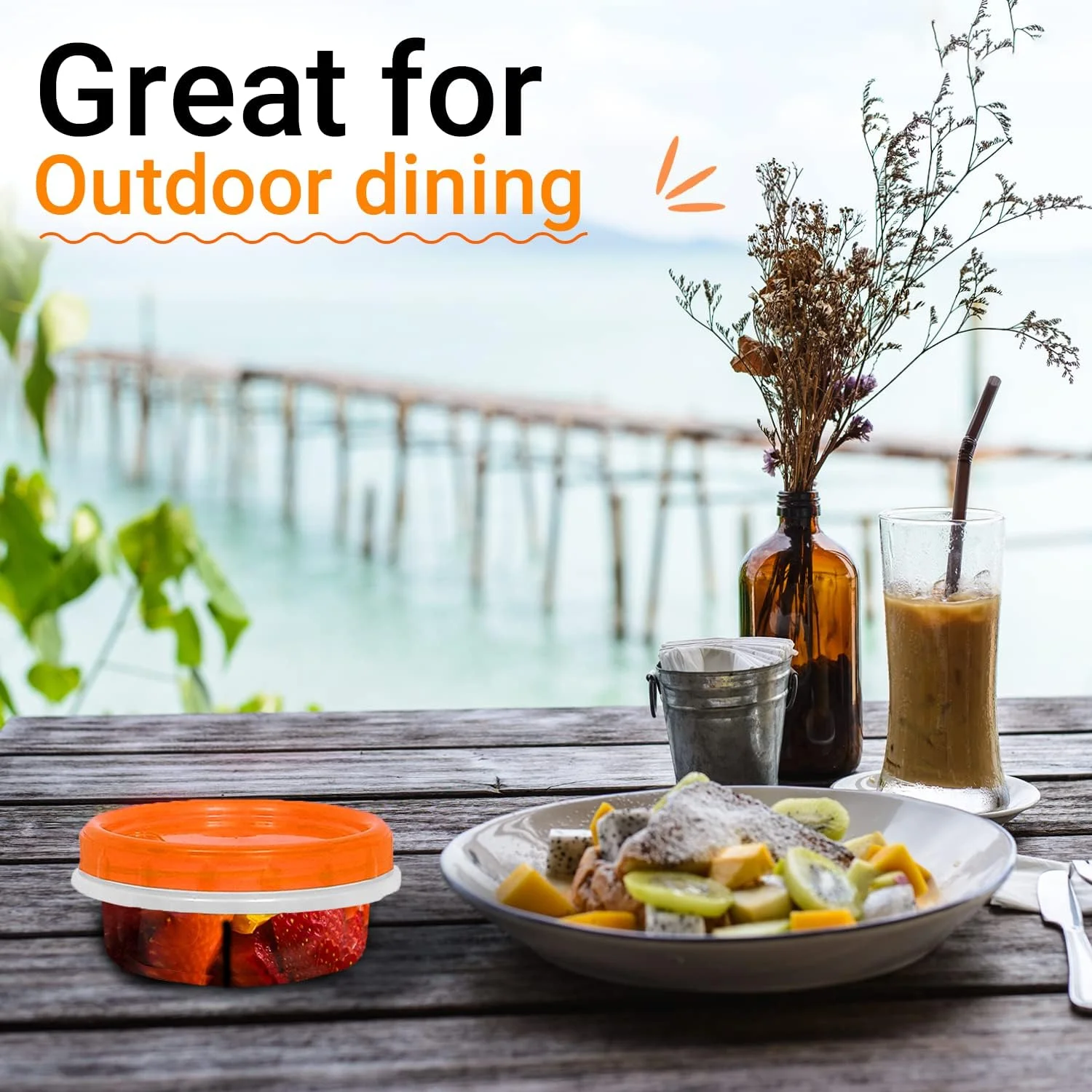 [نارنجی - بسته 12 عددی] ظروف درب دار دلی با درب های قفل چرخشی، ظروف شفاف نگهداری مواد غذایی برای آماده سازی وعده های غذایی، میان وعده ها و باقیمانده غذا، قابل استفاده در فریزر و مایکروویو، قابل چیدن روی هم، مقاوم در برابر نشت و مجموعه 12 عددی (240 میلی لیتر)