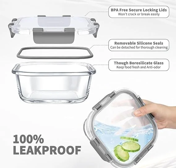 ست ظروف شیشه ای ۲۴ پارچه PICCASIO™، نگهداری مواد غذایی به صورت کاملا دربسته، ترویج کنترل اندازه وعده، قابل استفاده در مایکروویو، فر، فریزر و ماشین ظرفشویی، با درب های قفل شونده راحت.