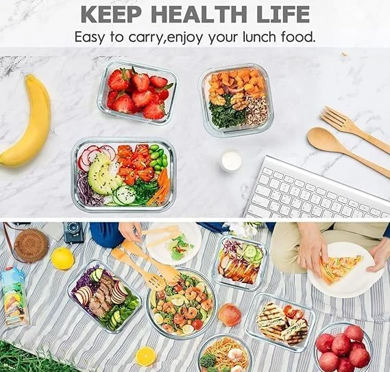 ست ظروف شیشه ای ۲۴ پارچه PICCASIO™، نگهداری مواد غذایی به صورت کاملا دربسته، ترویج کنترل اندازه وعده، قابل استفاده در مایکروویو، فر، فریزر و ماشین ظرفشویی، با درب های قفل شونده راحت.