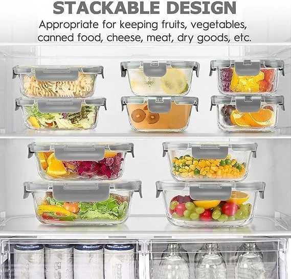 ست ظروف شیشه ای ۲۴ پارچه PICCASIO™، نگهداری مواد غذایی به صورت کاملا دربسته، ترویج کنترل اندازه وعده، قابل استفاده در مایکروویو، فر، فریزر و ماشین ظرفشویی، با درب های قفل شونده راحت.