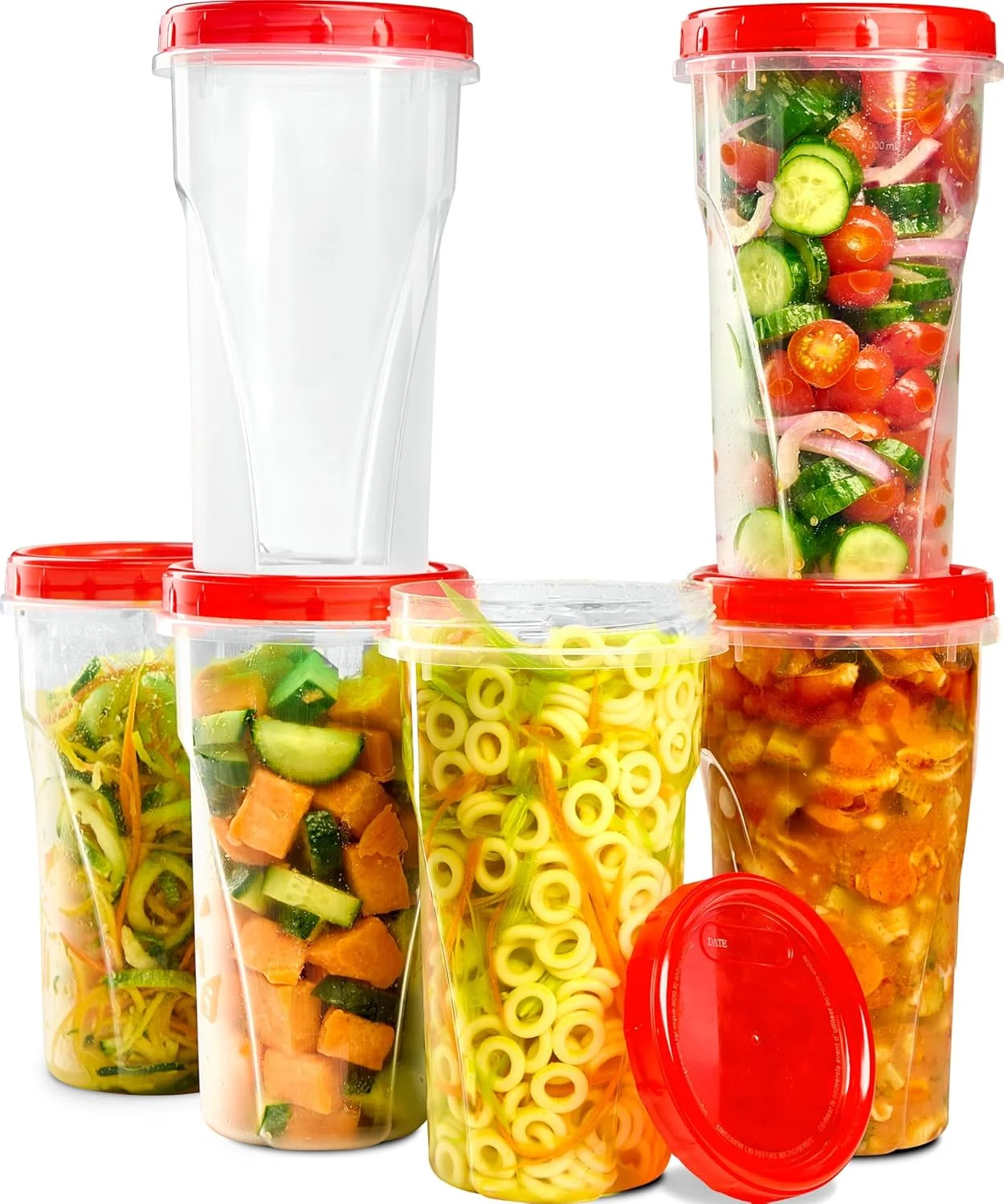 ظروف نگهداری مواد غذایی درب پیچی پلاستیک پرو، بسته 12 عددی با درب قرمز - ظروف آماده سازی غذا 1420 میلی لیتری قابل استفاده مجدد - ظروف بزرگ فریزر، پلاستیکی قرمز، مناسب مایکروویو