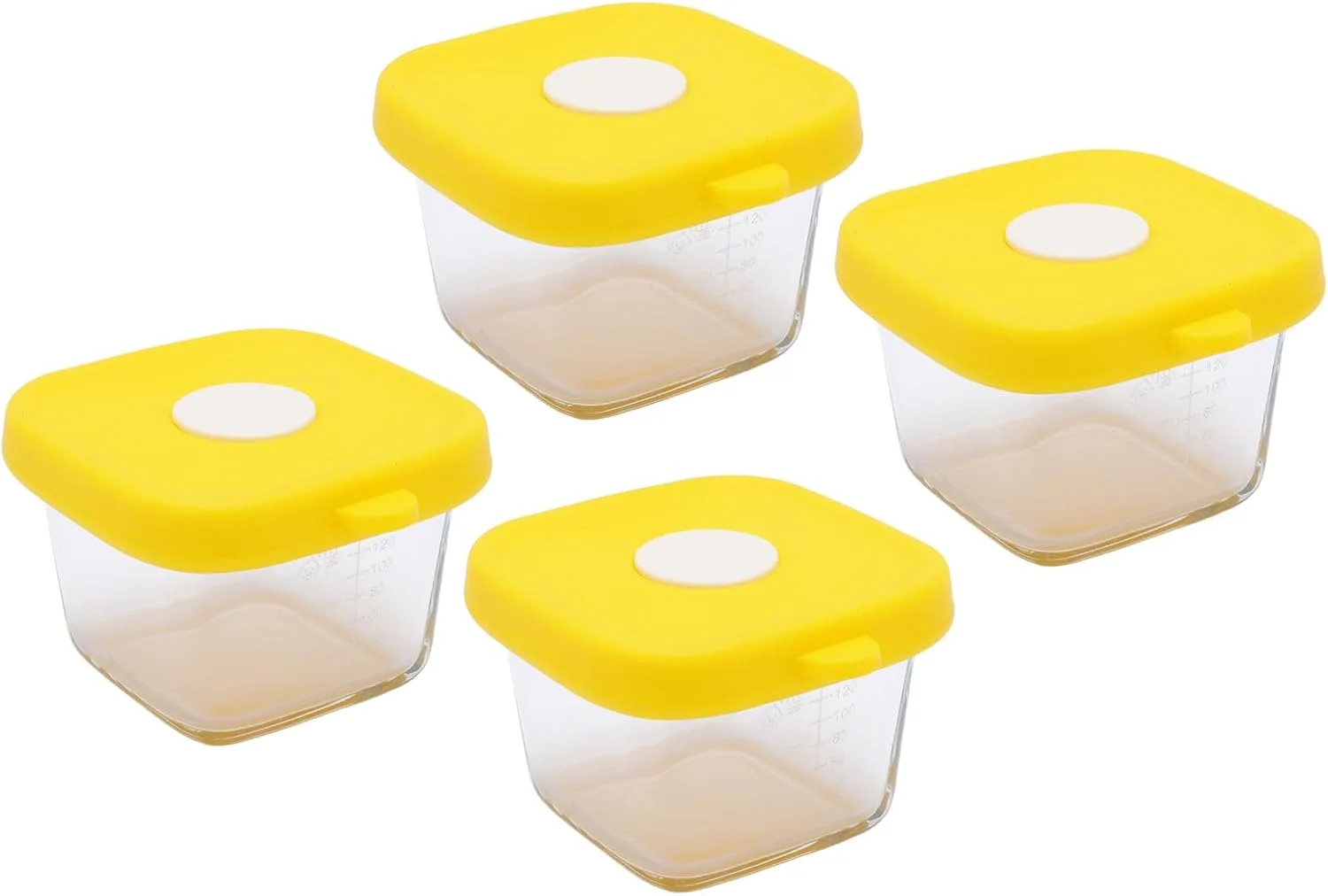 ظرف غذای قابل حمل 140 میلی لیتری ضد نشت با درب سیلیکونی برای غذای کمکی کودکان، ست 4 عددی ظرف نگهداری غذای شیشه ای، قابل استفاده در مایکروویو و فریزر