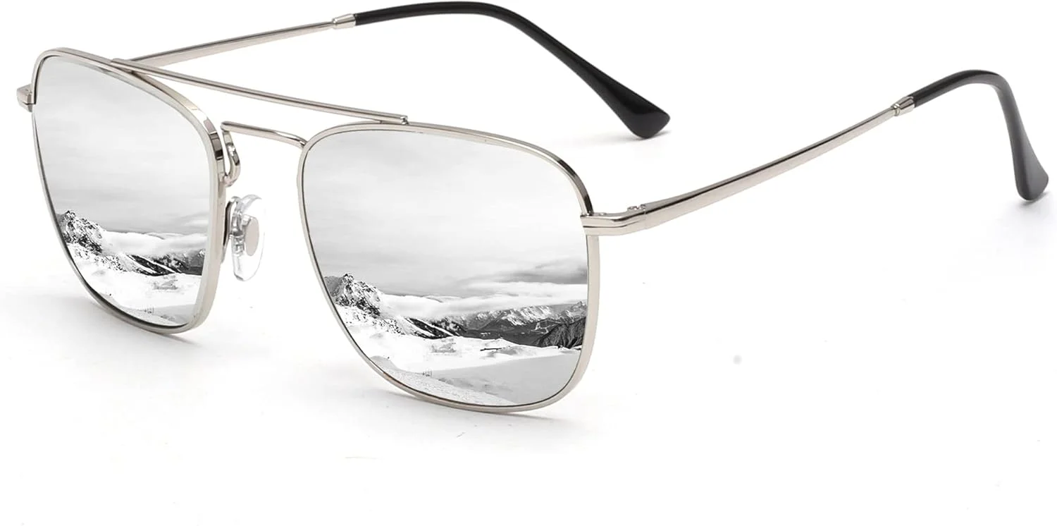 عینک آفتابی خلبانی مربعی رترو JIM HALO، عدسی شیشه ای ممتاز، عینک فلزی تخت مردانه زنانه